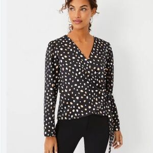 Ann Taylor Animal Print Puff Sleeve Wrap Top! NWT size XS